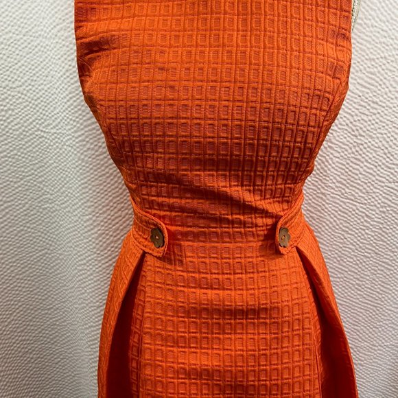 Modcloth 60's look A-Line Pleated Tangerine Orange Textured Lined Mini Dress - Picture 2 of 11